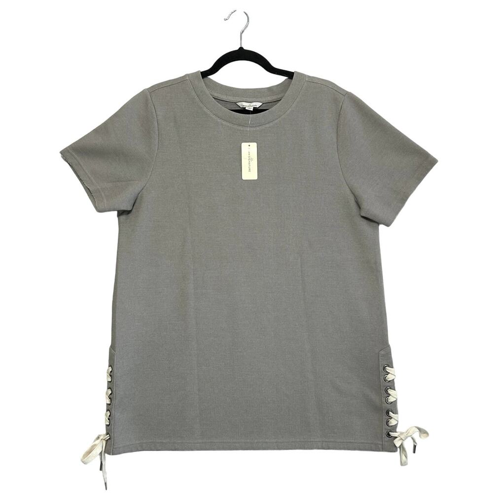 L.L. Bean Signature Side Tie Short Sleeve Tunic Top NWT Women's Sz M Gray Cotton